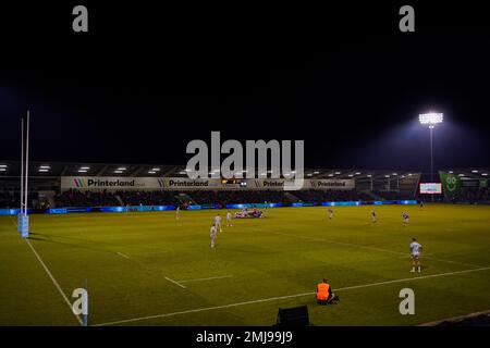 Eccles, Regno Unito. 27th Jan, 2023. Vista generale dell'AJ Bell Stadium durante la partita Gallagher Premiership sale Sharks vs Bath Rugby all'AJ Bell Stadium, Eccles, Regno Unito, 27th gennaio 2023 (Foto di Steve Flynn/News Images) a Eccles, Regno Unito il 1/27/2023. (Foto di Steve Flynn/News Images/Sipa USA) Credit: Sipa USA/Alamy Live News Foto Stock