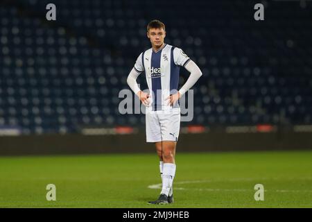 West Bromwich, Regno Unito. 27th Jan, 2023. Evan Humphries of West Bromwich Albion durante la partita della Premier League 2 U23 West Bromwich Albion U23 vs Aston Villa U23 al Hawthorns, West Bromwich, Regno Unito, 27th gennaio 2023 (Foto di Gareth Evans/News Images) Credit: News Images LTD/Alamy Live News Foto Stock