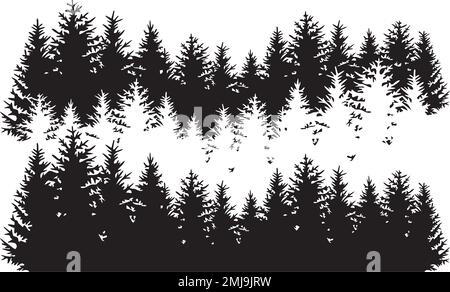 Illustrazione vettoriale di alberi di pino. Paesaggio forestale. Illustrazione Vettoriale