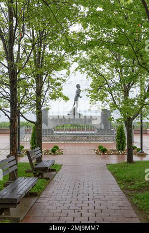 Completato il 26 giugno 1982, il Terry Fox Memorial e Lookout si trova nella periferia della città di Thunder Bay, Ontario, Canada. Foto Stock