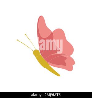 Set di farfalle di diversi colori e forme isolate su sfondo bianco. Bellissimi insetti volanti. Illustrazione vettoriale in stile cartoon flat. Illustrazione Vettoriale