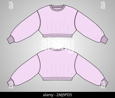 Crop Sweater moda Dress design generale disegno tecnico modello vettoriale per Signore. Abito moderno ed elegante design mock up. Illustrazione Vettoriale