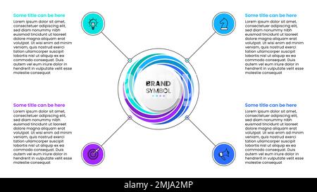 Modello infografico con icone e 4 opzioni o passaggi. Spirale. Può essere utilizzato per il layout del flusso di lavoro, il diagramma, il banner, il webdesign. Illustrazione vettoriale Illustrazione Vettoriale