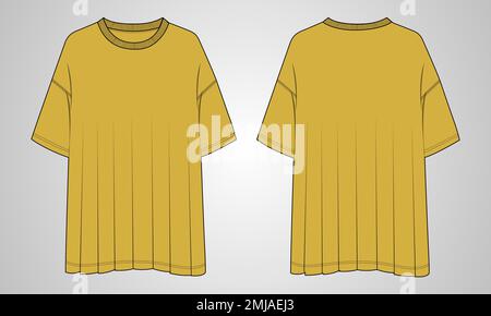 Maglia oversize Top Camicietta moda tecnica disegno piatto modello di illustrazione vettoriale vista frontale e posteriore. Abbigliamento Mock up CAD per le Signore Illustrazione Vettoriale