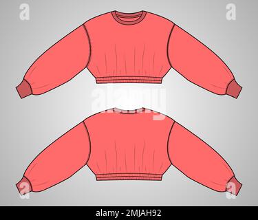 Crop Sweater moda Dress design generale disegno tecnico modello vettoriale per Signore. Abito moderno ed elegante design mock up. Illustrazione Vettoriale