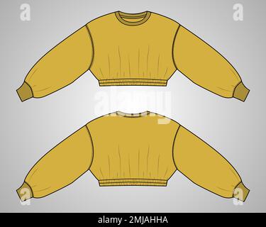 Crop Sweater moda Dress design generale disegno tecnico modello vettoriale per Signore. Abito moderno ed elegante design mock up. Illustrazione Vettoriale