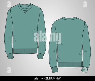 Manica lunga Sweatshirt tecnica moda piatto disegno vettoriale illustrazione modello viste anteriore e posteriore. Felpa felpa felpa maglione in pile per me Illustrazione Vettoriale