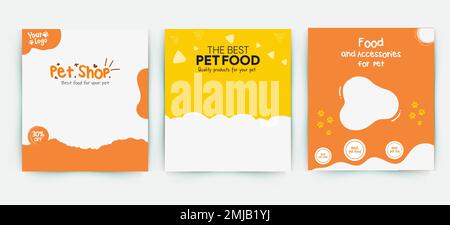 Copertina banner modello per negozio di articoli per la cura degli animali domestici, cibo e accessori. Modello di post sui social media per la cura degli animali domestici o modello di banner Web. Promozione servizio animali domestici b Illustrazione Vettoriale