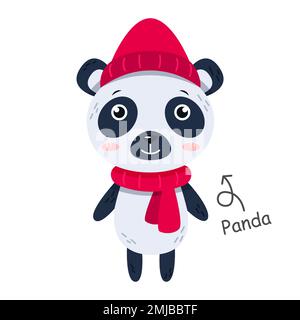 Panda portare personaggi cartoni animati con vestiti . Vettore . Illustrazione Vettoriale