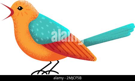 Uccello arancione blu. Disegno decorativo di animali folcloristici Illustrazione Vettoriale