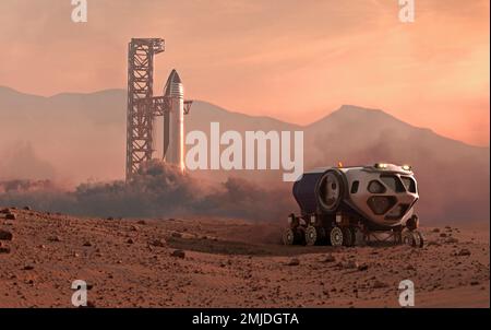 Illustrazione della Starship di SpaceX su Marte Foto Stock