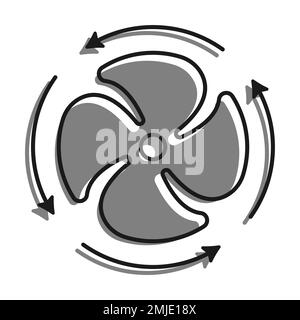 Icona lineare riempita con colore grigio. Pale della ventola del climatizzatore con frecce del senso di rotazione. Mantenere una temperatura confortevole in estate. Simpl Illustrazione Vettoriale