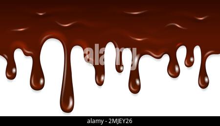 Bordo horyzontal gocciolante di cioccolato. Colorante liquido dolce Illustrazione Vettoriale