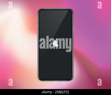 Beffa realistica dello smartphone con un'evidenziazione. Modello cornice telefono cellulare con display nero su rosa. Concetto di telefono cellulare vettoriale per le donne su sfondo a colori Illustrazione Vettoriale