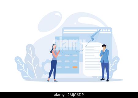 Illustrazione della gestione finanziaria. Caratteri che pagano credito, ipoteca, tasse e fatture di famiglia. Finanze personali, prestiti e concetto di debito. F Illustrazione Vettoriale