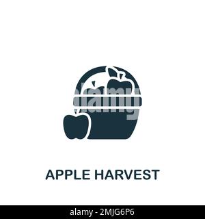 Icona di Apple Harvest. Bianco e nero semplice segno dalla collezione agricoltura. Icona Apple Harvest per logo, modelli, web design e infografiche. Illustrazione Vettoriale