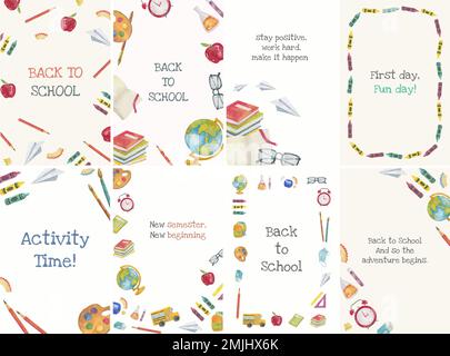 Poster del set modificabile vettoriale del modello di ritorno a scuola Illustrazione Vettoriale