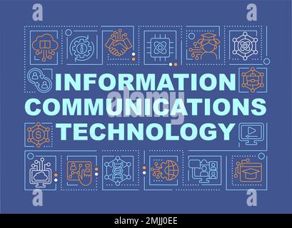 Tecnologia di comunicazione dell'informazione concetti di parola banner blu scuro Illustrazione Vettoriale