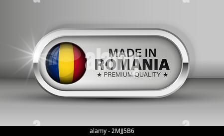 Made in Romania grafica ed etichetta. Elemento di impatto per l'uso che si desidera fare di esso. Illustrazione Vettoriale