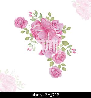 acquerello fiori. Illustrazione floreale, foglia e germogli. Composizione botanica per matrimoni o biglietti d'auguri. illustrazione del vettore acquerello Illustrazione Vettoriale