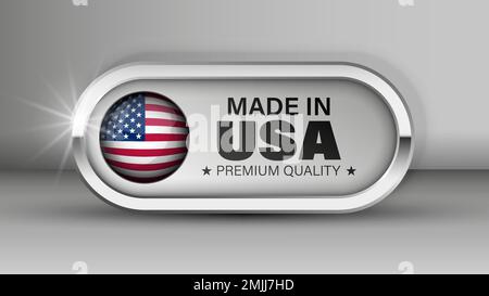 Made in USA grafica ed etichetta. Elemento di impatto per l'uso che si desidera fare di esso. Illustrazione Vettoriale