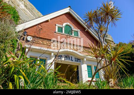 Hastings, East Hill Cliff Lift, East Sussex, Regno Unito Foto Stock
