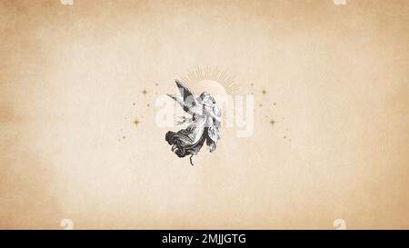 Angelo custode vintage di Natale di pubblico dominio su vecchio vettore di carta marrone Illustrazione Vettoriale