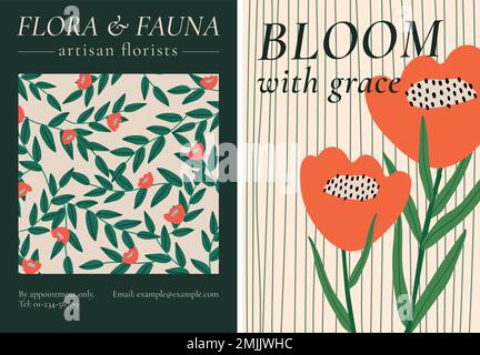 Set di modelli vettoriali retro flower pattern per poster Illustrazione Vettoriale