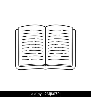 Icona Apri libro. Simbolo di contorno. Illustrazione vettoriale nello stile di schizzo isolata su sfondo bianco. Illustrazione Vettoriale