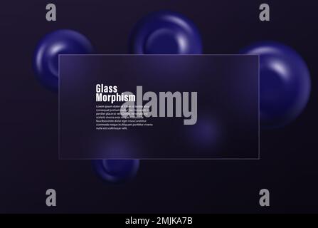 Concetto di glassmorfismo con 3D forme geometriche. Effetto vetro smerigliato. Illustrazione su sfondo vettoriale sfumato. Illustrazione Vettoriale