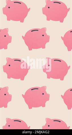 Carta da parati mobile Piggy banca, vettore carino di illustrazione di finanza di soldi Illustrazione Vettoriale