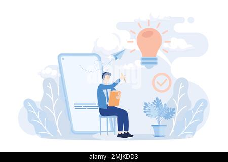 Illustrazione del business digitale. Personaggi che generano idee, indirizzano il pubblico e analizzano i dati di marketing. Concetto di attività commerciali. Vettore piatto Illustrazione Vettoriale