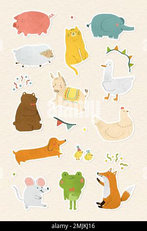 Vettore di collezione adesivi animali natalizi disegnati a mano Illustrazione Vettoriale