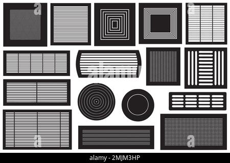 Collage di diverse griglie di ventilazione isolate su bianco Illustrazione Vettoriale