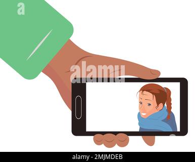 Videochiamata con un amico. La ragazza al telefono Illustrazione Vettoriale