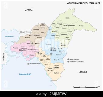 Mappa amministrativa dell'area metropolitana di Atene, Grecia Foto Stock