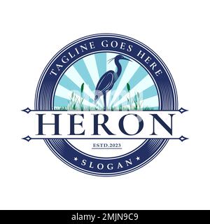 Logo design Inspiration Vintage retro Silhouette gru fauna animale all'aperto, modello timbro Illustrazione Vettoriale