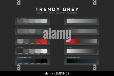 Tavolozze di colori grigi, schemi di colori e sfumature di colore. Set di elementi di progettazione Web in nero e rosso per l'interfaccia utente. Illustrazione Vettoriale