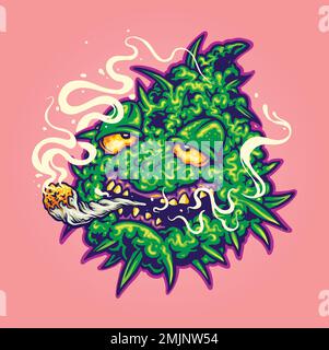 Cool pianta di cannabis comune fumo erbacce illustrazione vettoriale illustrazioni per il tuo logo di lavoro, t-shirt merchandise, adesivi e disegni di etichette, poster Illustrazione Vettoriale