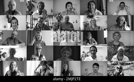 Centinaia di persone multirazziali folla ritratti raccolta di foto, mosaico collage. Molti molto diversi multiculturali volti sorridenti maschili e femminili Foto Stock