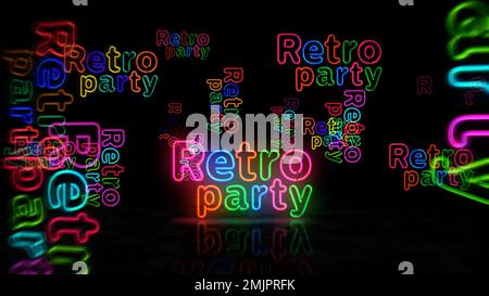 Simbolo retro al neon. Vita notturna discoteca musica nightclub lampadine di colore. Illustrazione del concetto astratto 3D. Foto Stock