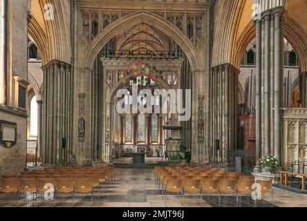 Vista interna della Cattedrale di Salisbury. Foto Stock