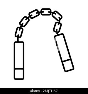 Nunchaku linea icona isolata su sfondo bianco. Icona sottile nera piatta sullo stile moderno. Simbolo lineare e tratto modificabile. Semplice e pixel per Illustrazione Vettoriale