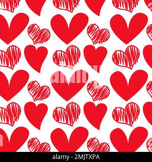 Illustrazione vettoriale con modello disegnato a mano con cuori di Doodle per il pacchetto di San Valentino Illustrazione Vettoriale