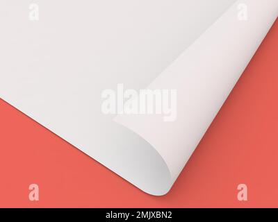 Foglio curvo di carta A4 su sfondo rosso. illustrazione di rendering 3d. Foto Stock