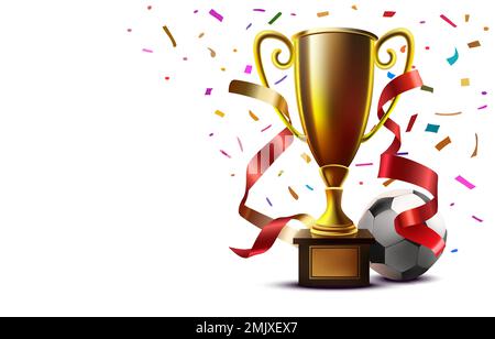 Coppa d'oro del vincitore sul campo di calcio. Illustrazione vettoriale Illustrazione Vettoriale