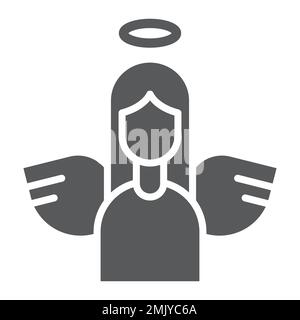 Icona glyph angelo, decorazione e pace, segno santo, grafica vettoriale, un motivo solido su sfondo bianco, eps 10. Illustrazione Vettoriale
