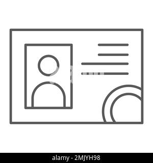 Icona della linea patente di guida, documenti e scheda, segno di identificazione, grafica vettoriale, un motivo lineare su sfondo bianco, eps 10. Illustrazione Vettoriale