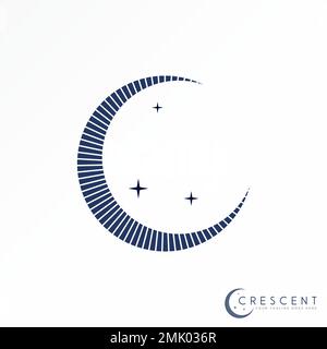 Luna o Crescent ans star con linea di taglio immagine grafica icona logo disegno astratto concetto vettore stock. Può essere utilizzato come simbolo relativo al romanticismo. Illustrazione Vettoriale