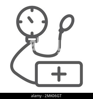 Icona della linea del tonometro, medicina e salute, segno dello strumento di misurazione, grafica vettoriale, un motivo lineare su sfondo bianco, eps 10. Illustrazione Vettoriale
